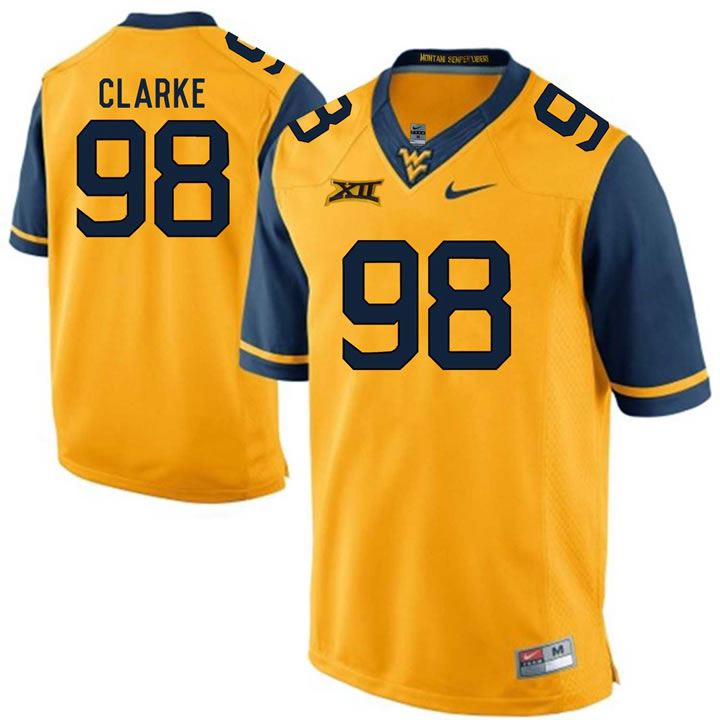 West Virginia Mountaineers #98 Will Clarke Gold College Football Jersey